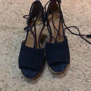 Cabi peep ties navy wedges.  Wore 1 time